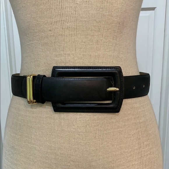 Accessories - Genuine leather black wide belt with oversized buckle